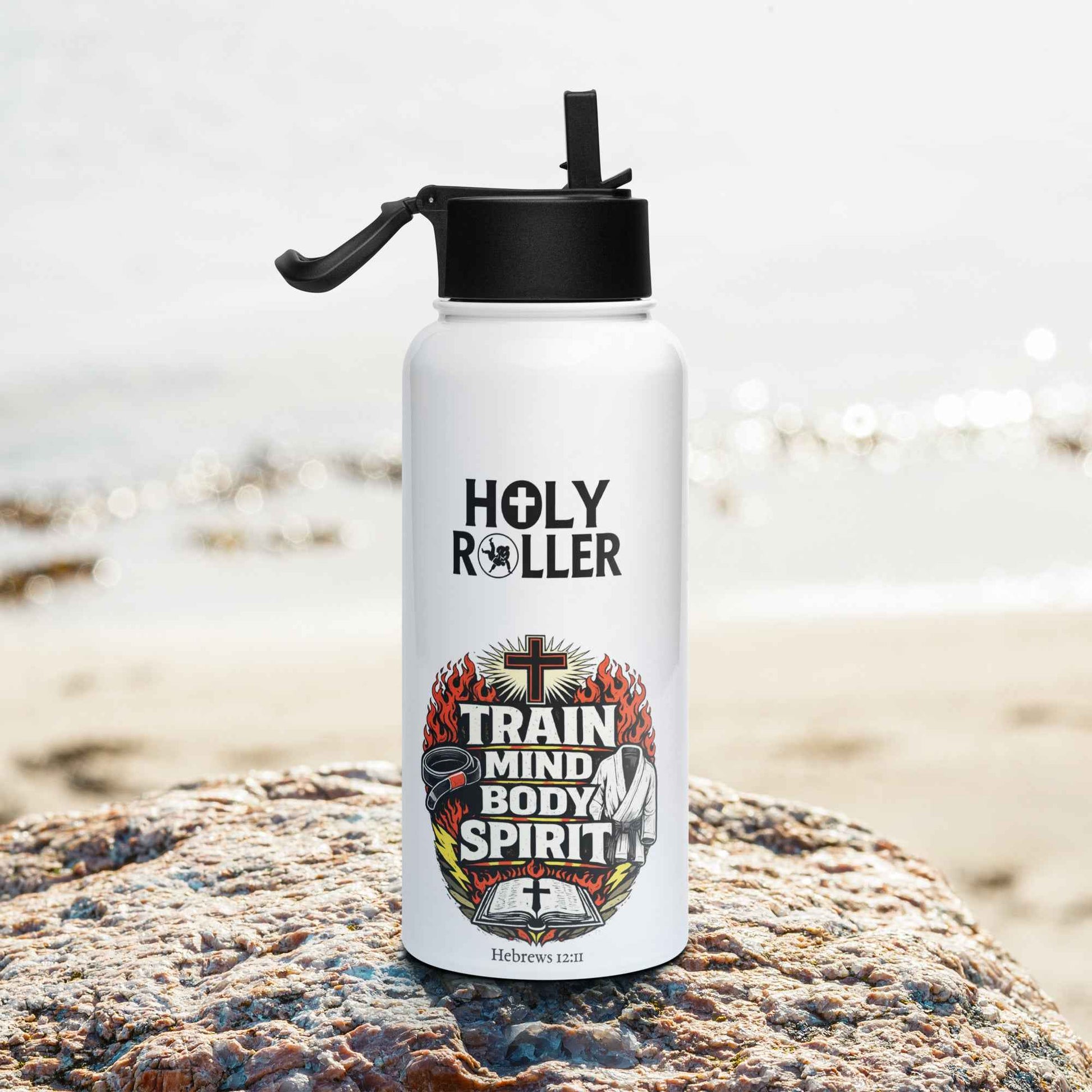 Holy Roller Red - Stainless steel water bottle with a straw lid
